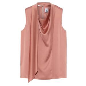 Iris & Ink The Outnets Draped Scarf Blouse Silky Satin Dusty Pink Mauve Size 4